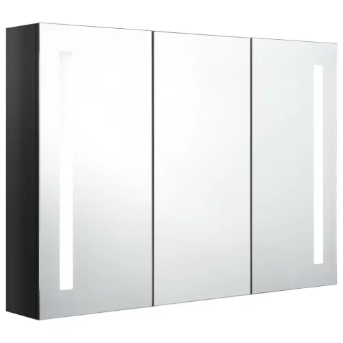 Fényes fekete fürdőszobaszekrény LED világítással 89x14x62 cm