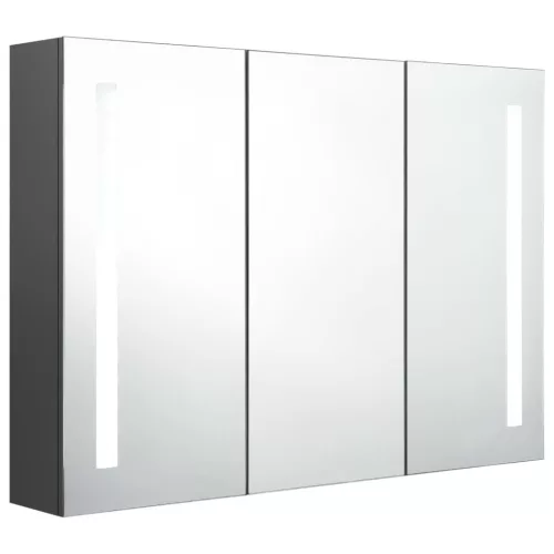 Szürke tükrös fürdőszobaszekrény LED világítással 89x14x62 cm