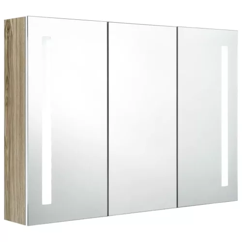 Fehér tölgyszínű fürdőszobaszekrény LED világítással 89x14x62cm