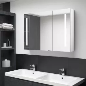   Fényes fehér fürdőszobaszekrény LED világítással 89x14x62 cm