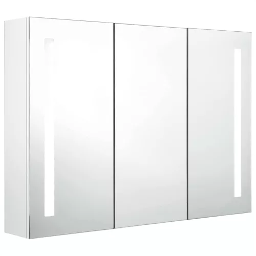 Fényes fehér fürdőszobaszekrény LED világítással 89x14x62 cm