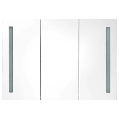 Fényes fehér fürdőszobaszekrény LED világítással 89x14x62 cm