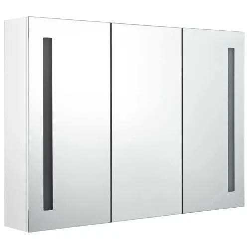 Fényes fehér fürdőszobaszekrény LED világítással 89x14x62 cm