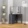 Szürke sarok fésülködőasztal LED világítással 111x54x141,5 cm