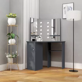   Szürke sarok fésülködőasztal LED világítással 111x54x141,5 cm