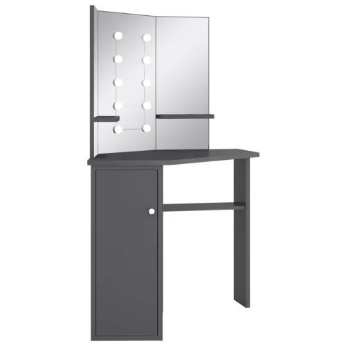 Szürke sarok fésülködőasztal LED világítással 111x54x141,5 cm