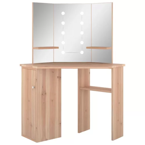 Fekete sarok-fésülködőasztal LED-világítással 111x54x141,5 cm