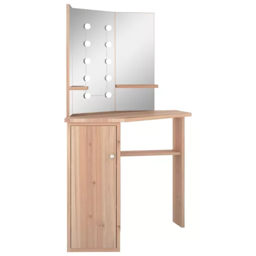 Fekete sarok-fésülködőasztal LED-világítással 111x54x141,5 cm