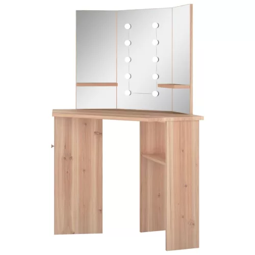 Fekete sarok-fésülködőasztal LED-világítással 111x54x141,5 cm