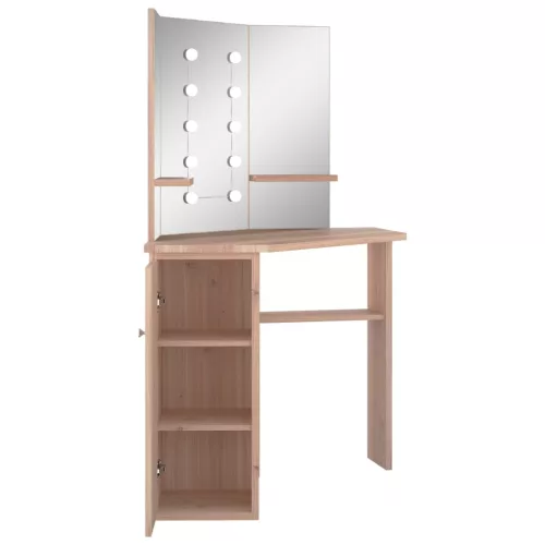 Fekete sarok-fésülködőasztal LED-világítással 111x54x141,5 cm