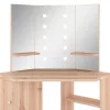 Fekete sarok-fésülködőasztal LED-világítással 111x54x141,5 cm