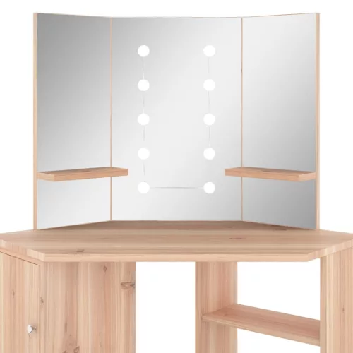 Fekete sarok-fésülködőasztal LED-világítással 111x54x141,5 cm