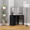 Fekete sarok fésülködőasztal LED világítással 111x54x141,5 cm