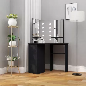   Fekete sarok fésülködőasztal LED világítással 111x54x141,5 cm