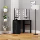 Fekete sarok fésülködőasztal LED világítással 111x54x141,5 cm