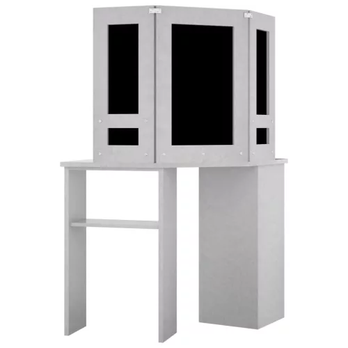 Betonszürke sarok-fésülködőasztal LED-del 111x54x141,5 cm