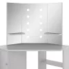 Betonszürke sarok-fésülködőasztal LED-del 111x54x141,5 cm