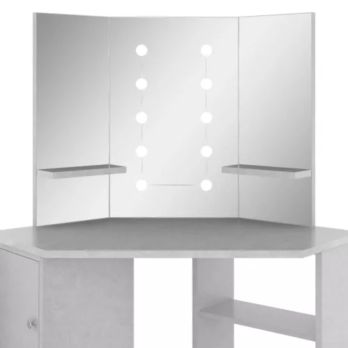 Betonszürke sarok-fésülködőasztal LED-del 111x54x141,5 cm