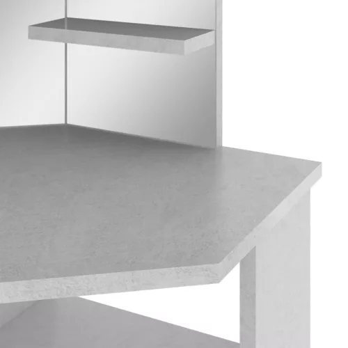 Betonszürke sarok-fésülködőasztal LED-del 111x54x141,5 cm