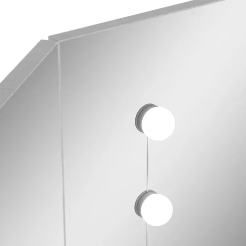 Betonszürke sarok-fésülködőasztal LED-del 111x54x141,5 cm
