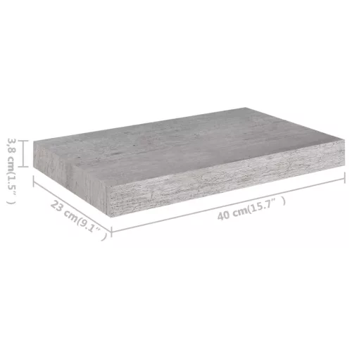 Betonszürke MDF lebegő fali polc 40 x 23 x 3,8 cm