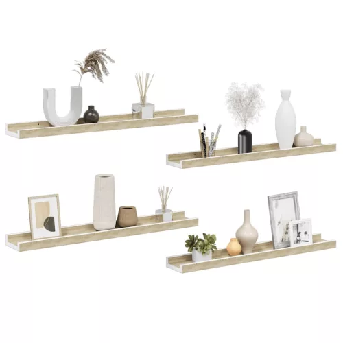4 db fehér és sonoma tölgy színű fali polc 60 x 9 x 3 cm