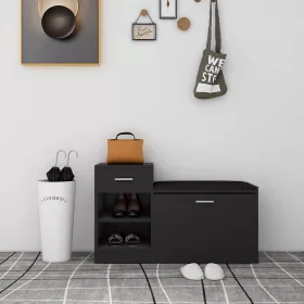 Fekete szerelt fa cipőtároló pad 94,5 x 31 x 57 cm