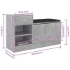Betonszürke szerelt fa cipőtároló pad 94,5 x 31 x 57 cm