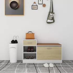   Fehér és sonoma tölgy szerelt fa cipőtároló pad 94,5x31x57 cm