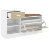 Fehér és sonoma tölgy szerelt fa cipőtároló pad 94,5x31x57 cm
