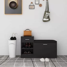   Magasfényű fekete szerelt fa cipőtároló pad 94,5 x 31 x 57 cm