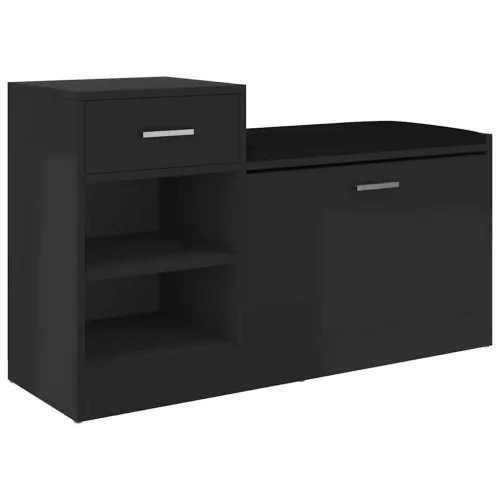Magasfényű fekete szerelt fa cipőtároló pad 94,5 x 31 x 57 cm