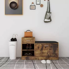   Füstölt tölgy színű szerelt fa cipőtároló pad 94,5 x 31 x 57 cm