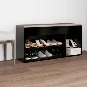   Fekete szerelt fa cipőtároló pad párnával 104 x 30 x 49 cm