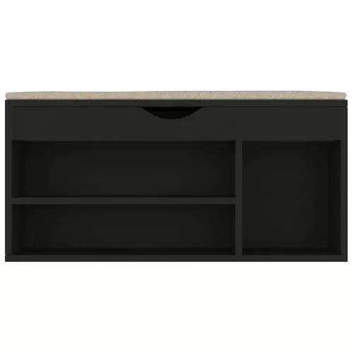 Fekete szerelt fa cipőtároló pad párnával 104 x 30 x 49 cm