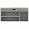 Betonszürke szerelt fa cipőtároló pad párnával 104 x 30 x 49 cm