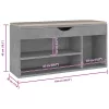 Betonszürke szerelt fa cipőtároló pad párnával 104 x 30 x 49 cm