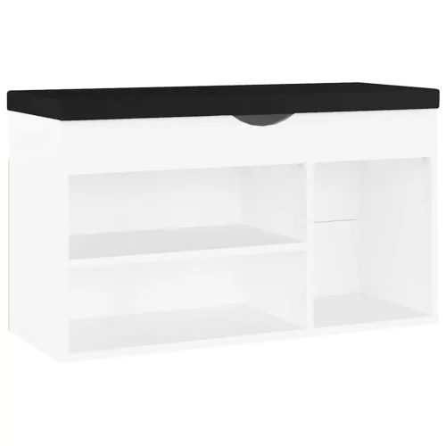 Fehér szerelt fa cipőtároló pad párnával 80 x 30 x 47 cm