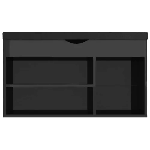Magasfényű fekete cipőtároló pad párnával 80 x 30 x 47 cm