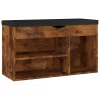 Füstös tölgy szerelt fa cipőtároló pad párnával 80 x 30 x 47 cm