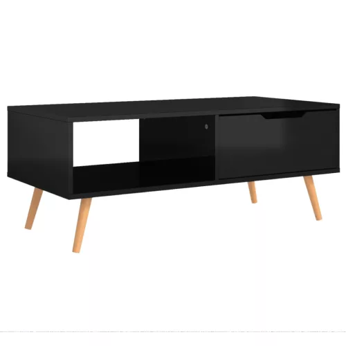 Magasfényű fekete szerelt fa dohányzóasztal 100 x 49,5 x 43 cm