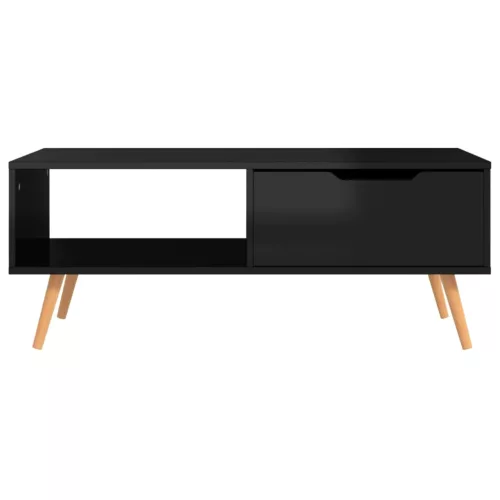 Magasfényű fekete szerelt fa dohányzóasztal 100 x 49,5 x 43 cm