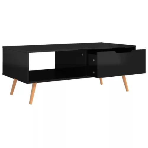 Magasfényű fekete szerelt fa dohányzóasztal 100 x 49,5 x 43 cm