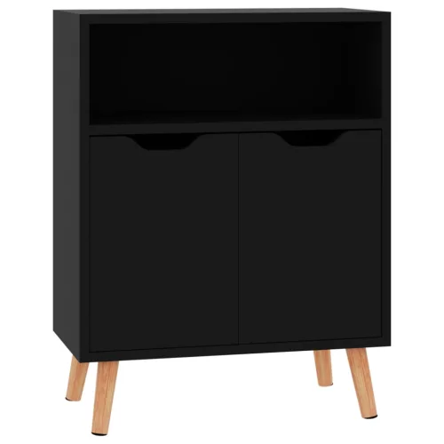 Magasfényű fekete szerelt fa tálalószekrény 60 x 30 x 72 cm