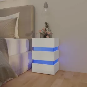 Fehér szerelt fa LED-es éjjeliszekrény 45 x 35 x 67 cm