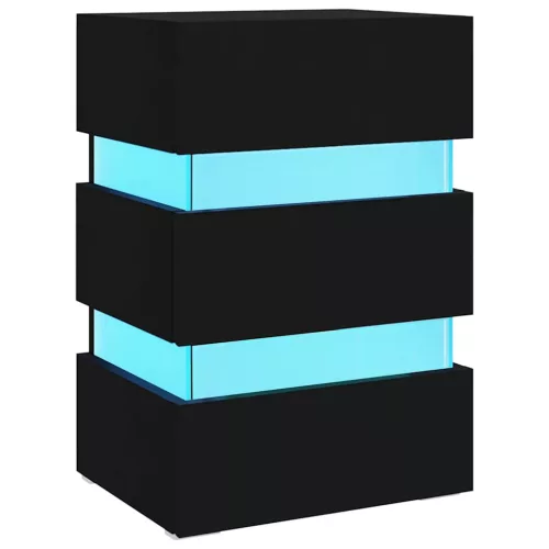 Fekete szerelt fa LED-es éjjeliszekrény 45 x 35 x 67 cm