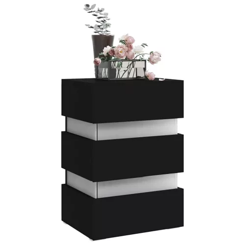 Fekete szerelt fa LED-es éjjeliszekrény 45 x 35 x 67 cm