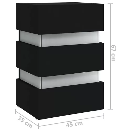 Fekete szerelt fa LED-es éjjeliszekrény 45 x 35 x 67 cm