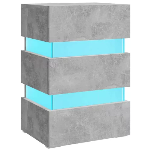 Betonszürke szerelt fa LED-es éjjeliszekrény 45 x 35 x 67 cm