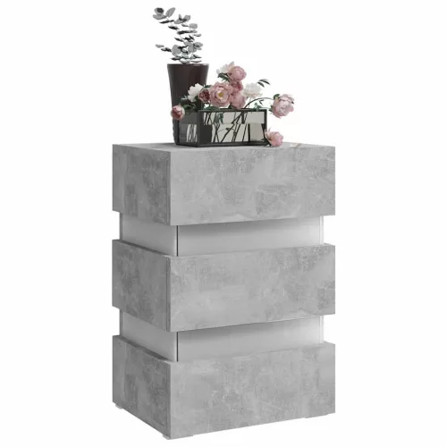 Betonszürke szerelt fa LED-es éjjeliszekrény 45 x 35 x 67 cm